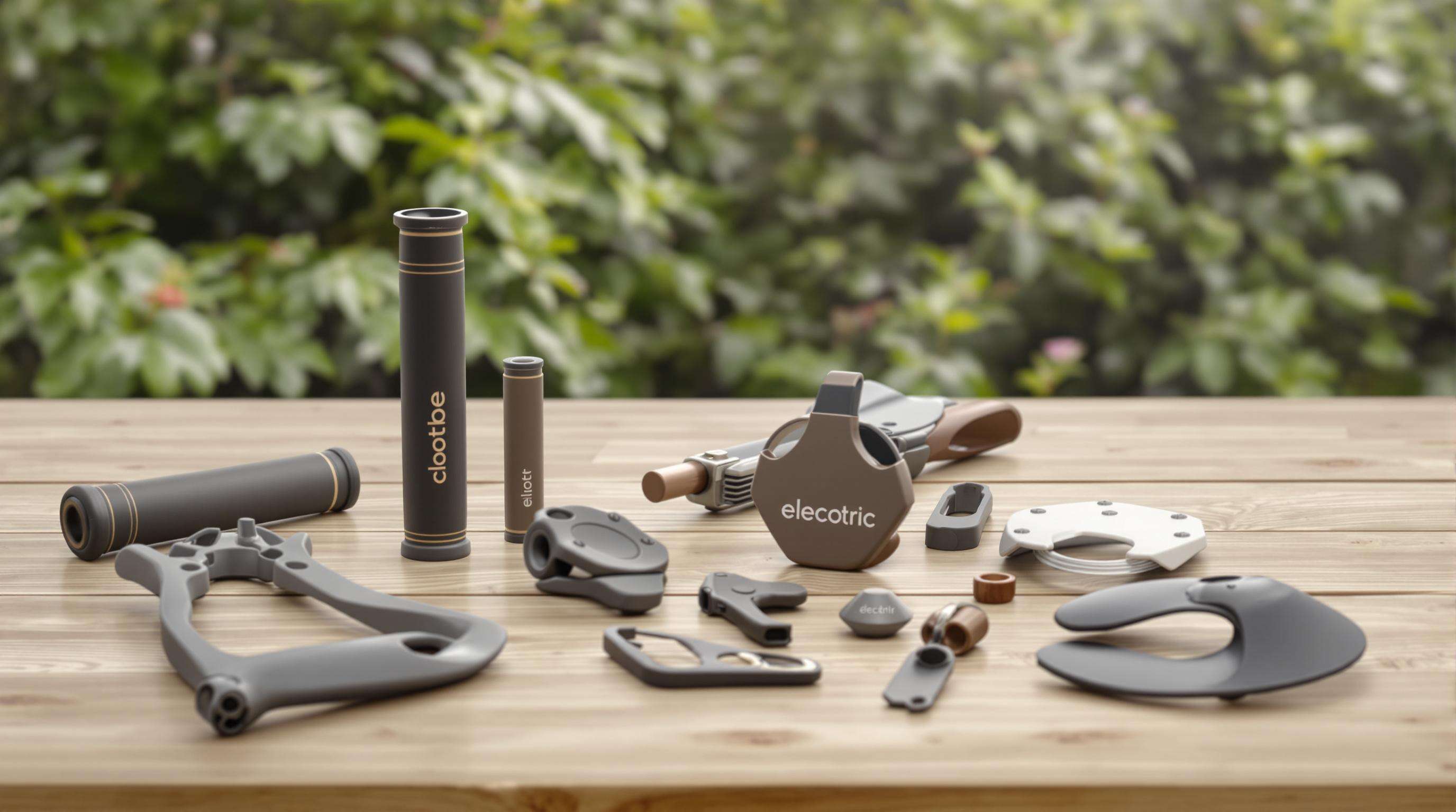 Eco-friendly scooter accessories made from recycled and plant-based materials on display