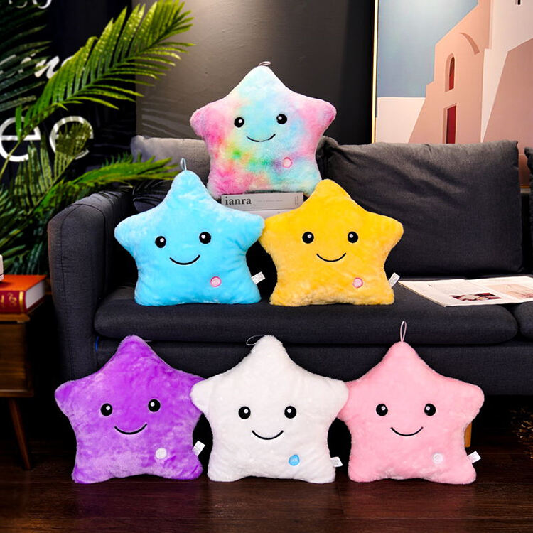 Free Shipping Wholesale colorful 40*35cm luminous pillow cute five pointed star led plush toy with light factory