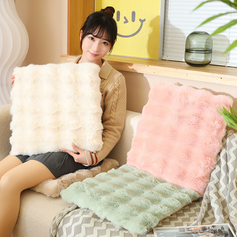 Custom Square Solid Color Seat Cushion Tufted Thicken Chair Pad Rabbit plush Tatami Floor Pillow Cushion factory