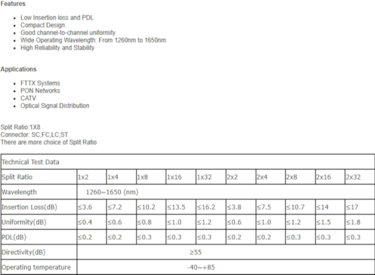 1*4 1*8 1*16 1*32 1*64 Ways Plc Splitter without Connector Optical Splitter 1x2 Optico Sem Conector 2x8 plc splitter details