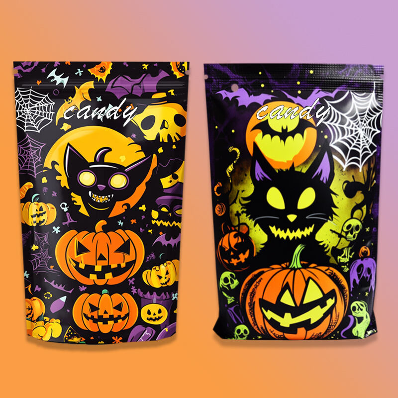 Customized creative Halloween candy packaging bag gummy packaging polyester film bag recyclable self-sealing stand-up bag supplier