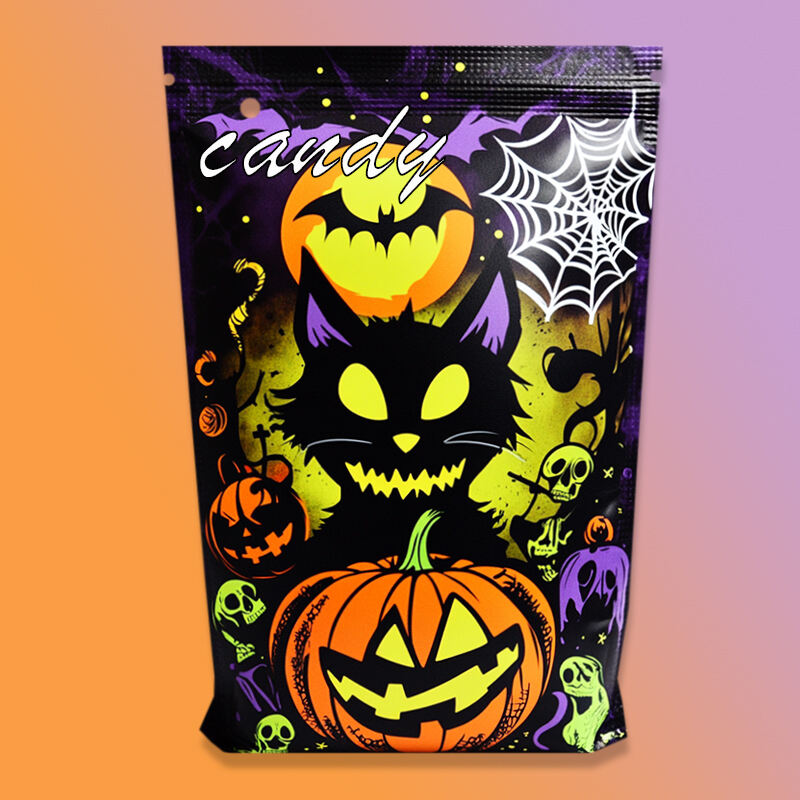 Customized creative Halloween candy packaging bag gummy packaging polyester film bag recyclable self-sealing stand-up bag factory