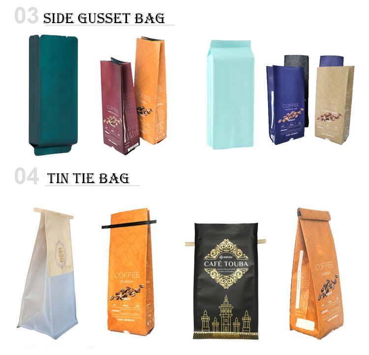 Custom Printed Wholesale Recyclable Aluminum Foil Packaging With Valve And Zipper Flat Bottom Coffee Bean Bags details