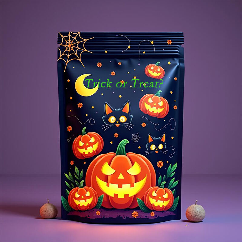 Customized creative Halloween candy packaging bag gummy packaging polyester film bag recyclable self-sealing stand-up bag details