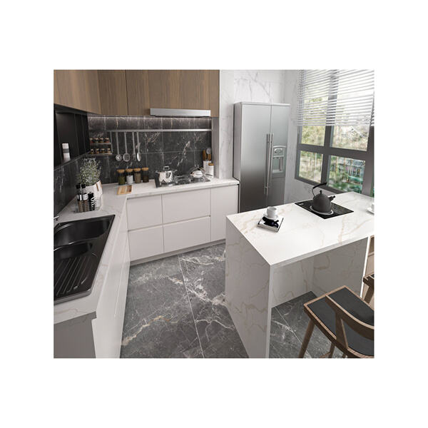 3. Innovation in White Quartz With Gold Veins Countertops