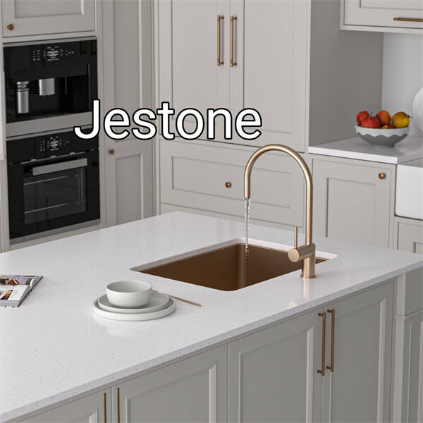 The perfect blend of style and durability - quartz countertops with white sparkle.