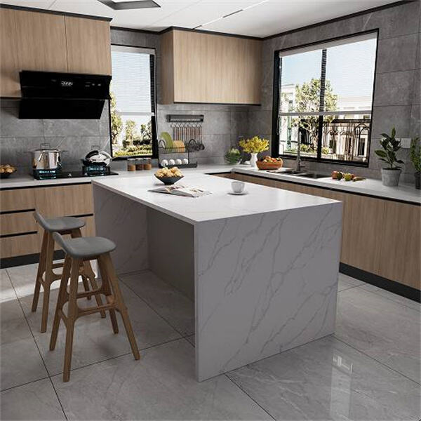 3. Innovation in White With Gray Quartz Countertops