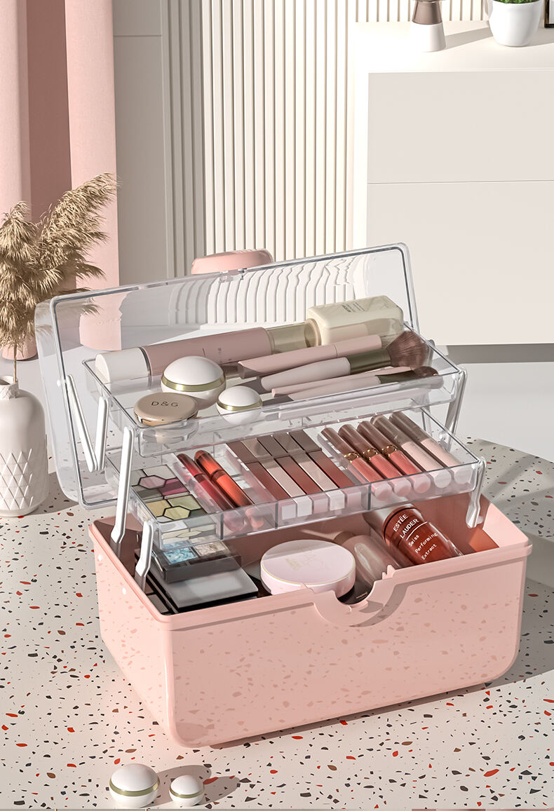 Rotate Portable Cosmetic Lipsticks Skincare Storage Organizer Plastic Three Layer Dresser Storage Box details