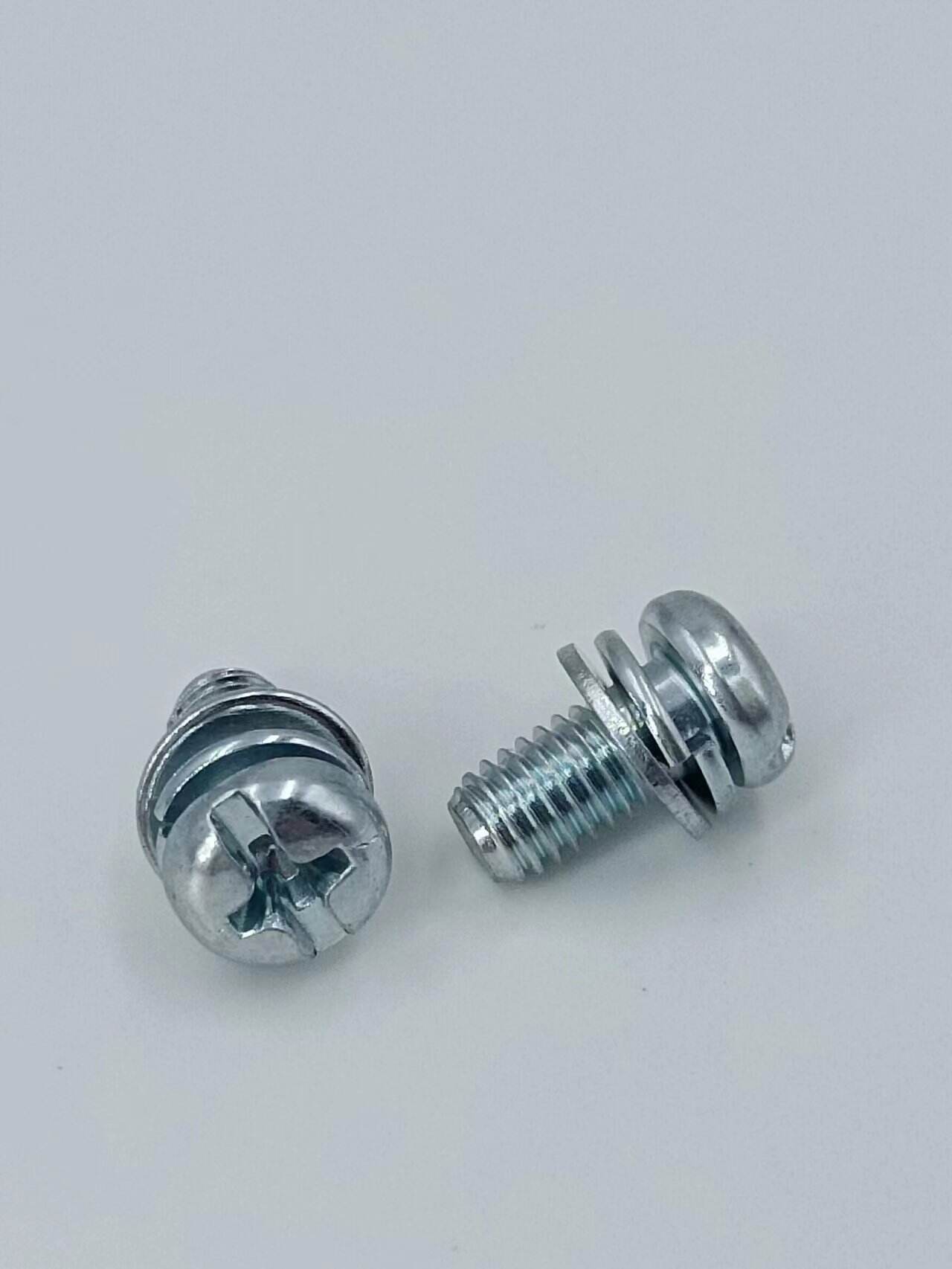 Wholesale Steel round Head Three Combination Screws Cross-Shaped Pan Head with Flat Spring Washer Metric ISO Standard factory