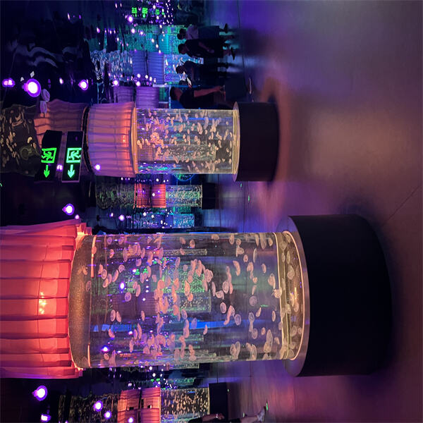 Space-saving design meets high visibility in a cylinder acrylic aquarium.