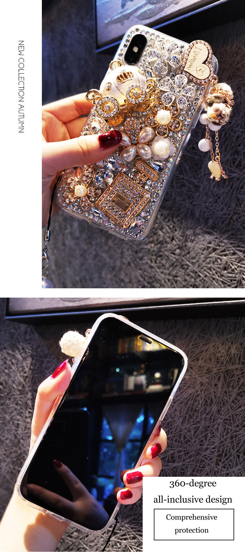 Acrylic Perfume Bottle Full Of Diamonds Bling Glitter Designer Luxury Phone Case For Iphone 13 supplier