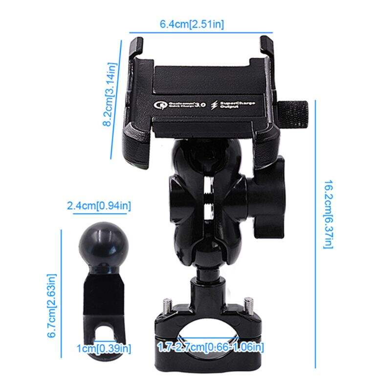 Laudtec Universal Motorcycle Phone Bracket Rechargeable QC3.0 Fast Charge Bicycle Mobile Phone Holder Stand details