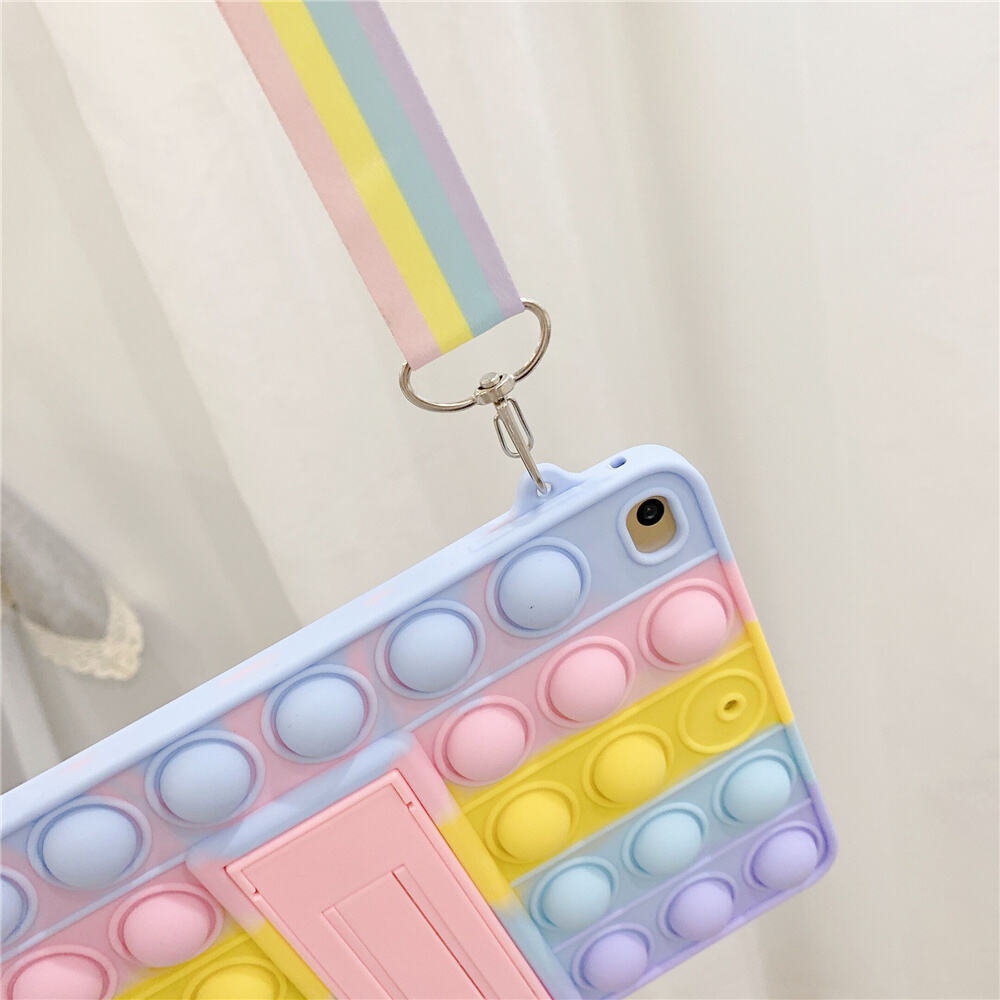 Laudtec 2021 Hot Selling Rainbow Colorful Push Bubble Silicone Protective Tablet Case With Holder For iPad manufacture
