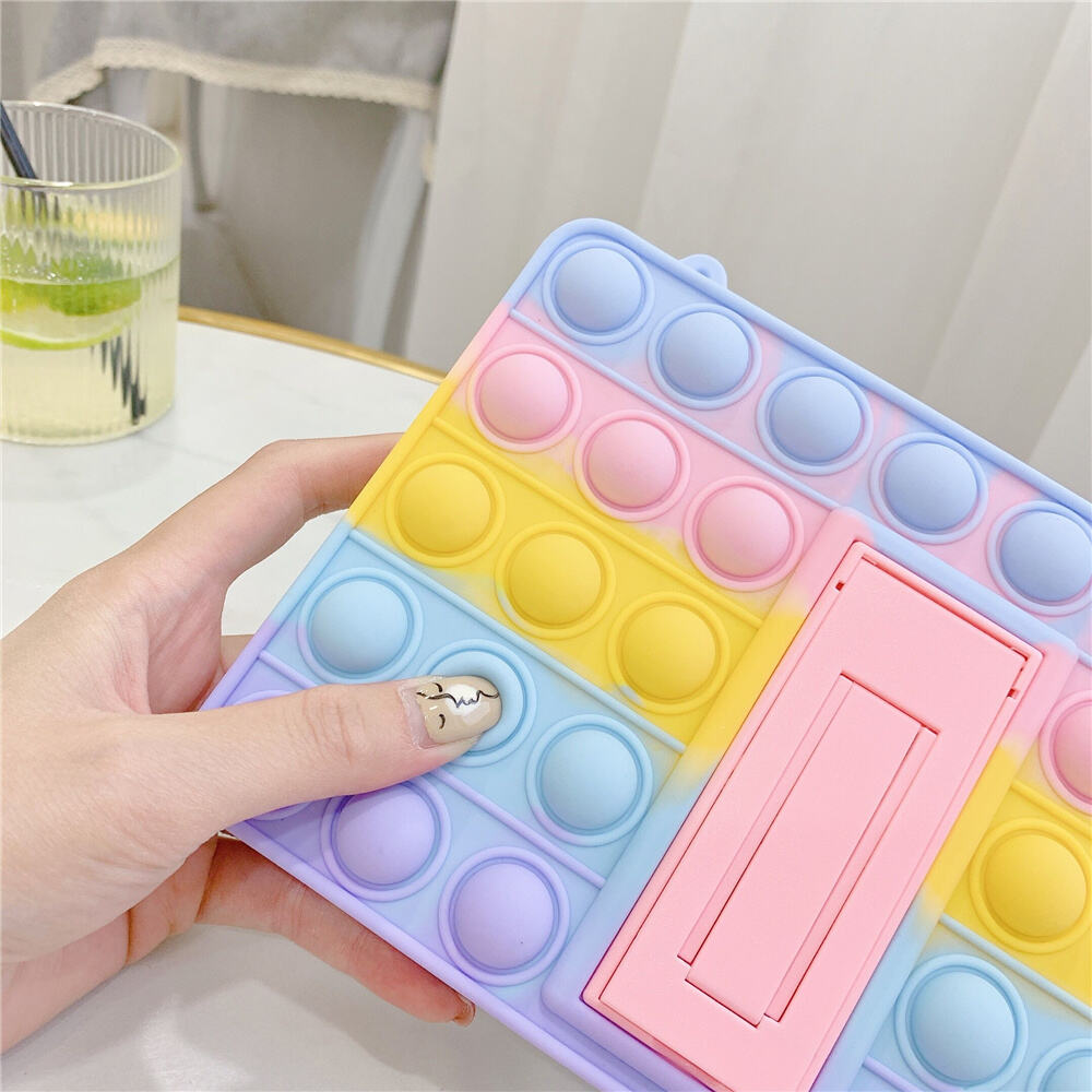 Laudtec 2021 Hot Selling Rainbow Colorful Push Bubble Silicone Protective Tablet Case With Holder For iPad supplier