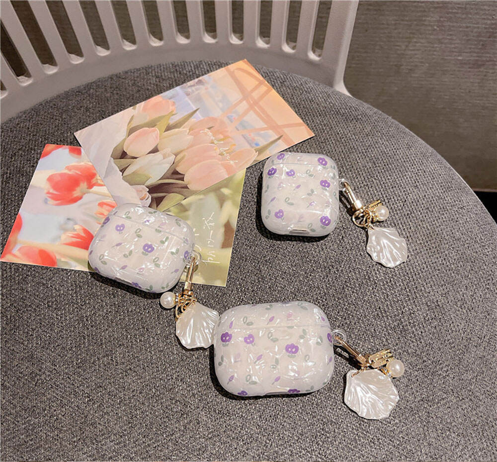 Laudtec EJK03 Purple Keychain Seashell Metal Hook Pearl Shell Flower Case For Airpod Airpods Pro 2 3 2Nd 2Da 3Rd Gen Generation factory