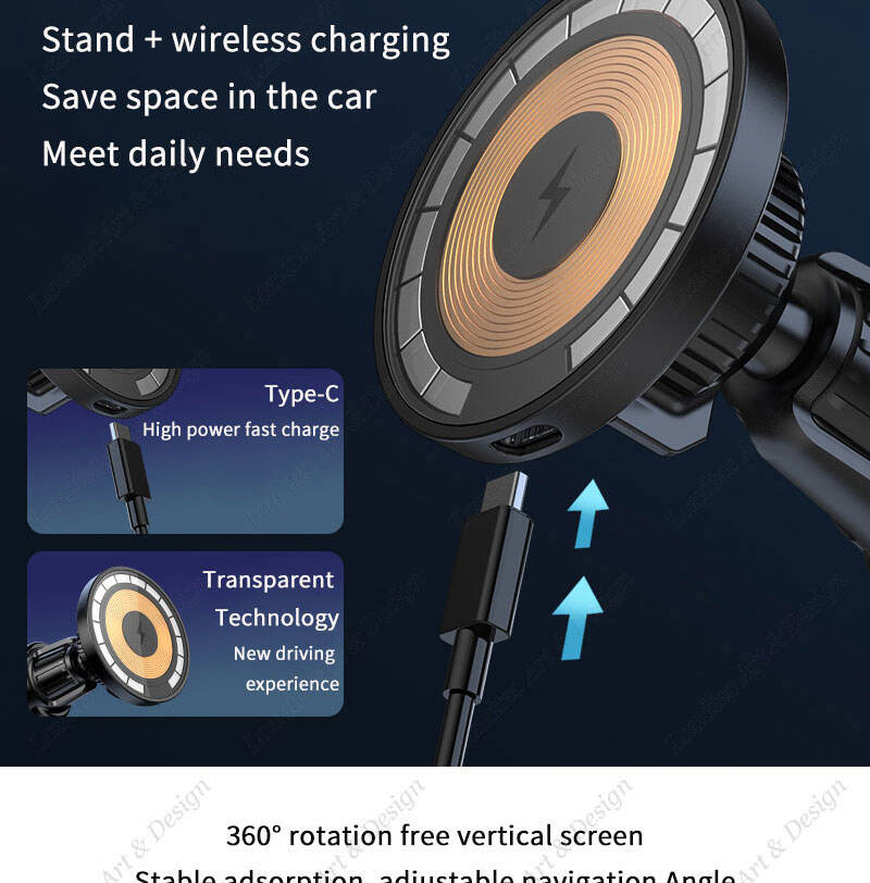 Laudtec SJJ002 Adjustable Rotating 360 Wireless Charger Holders Mount Flexible Universal Mobile Magnetic Stand Car Phone Holder supplier