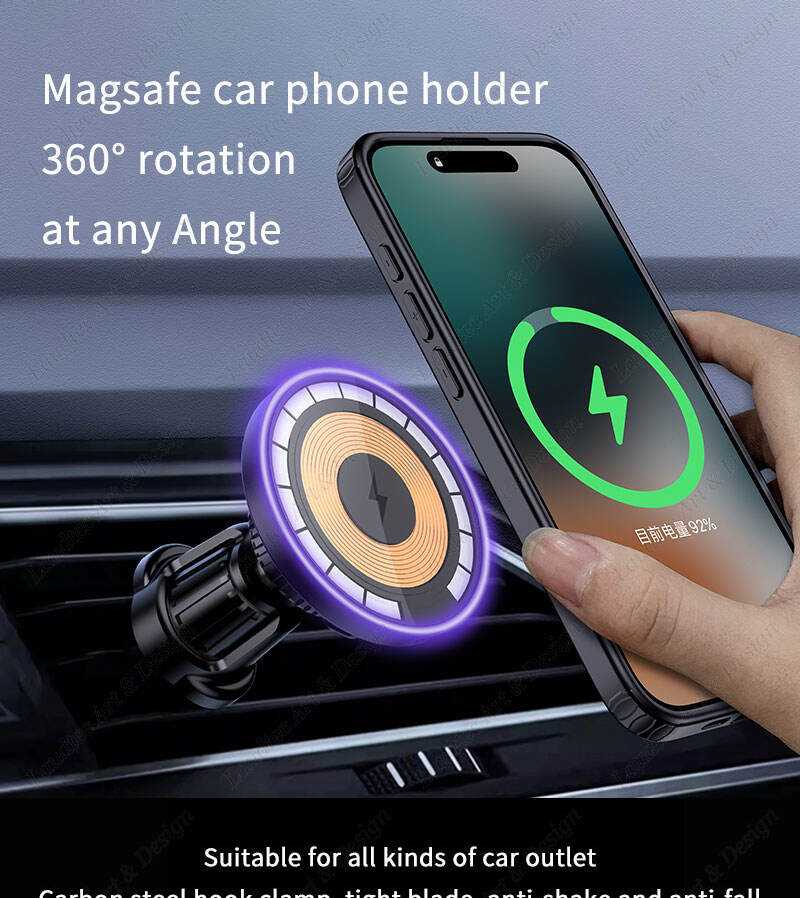 Laudtec SJJ002 Adjustable Rotating 360 Wireless Charger Holders Mount Flexible Universal Mobile Magnetic Stand Car Phone Holder supplier