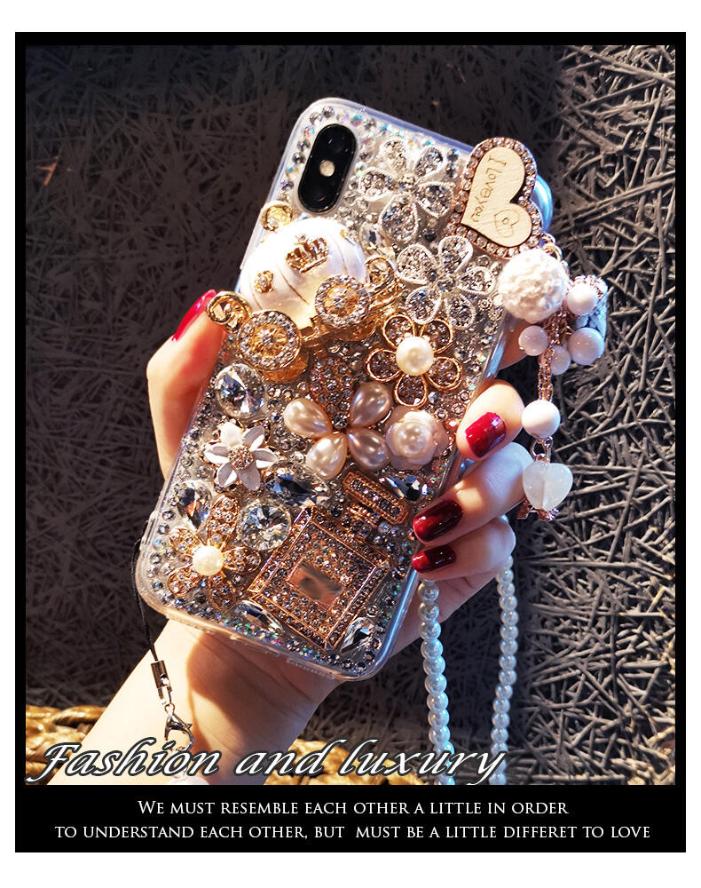 Acrylic Perfume Bottle Full Of Diamonds Bling Glitter Designer Luxury Phone Case For Iphone 13 supplier