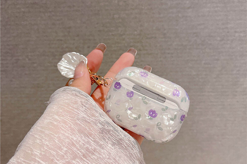 Laudtec EJK03 Purple Keychain Seashell Metal Hook Pearl Shell Flower Case For Airpod Airpods Pro 2 3 2Nd 2Da 3Rd Gen Generation details