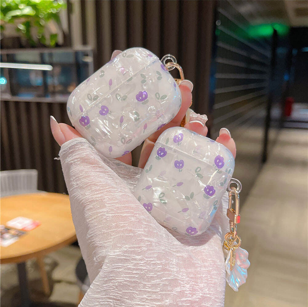 Laudtec EJK03 Purple Keychain Seashell Metal Hook Pearl Shell Flower Case For Airpod Airpods Pro 2 3 2Nd 2Da 3Rd Gen Generation manufacture