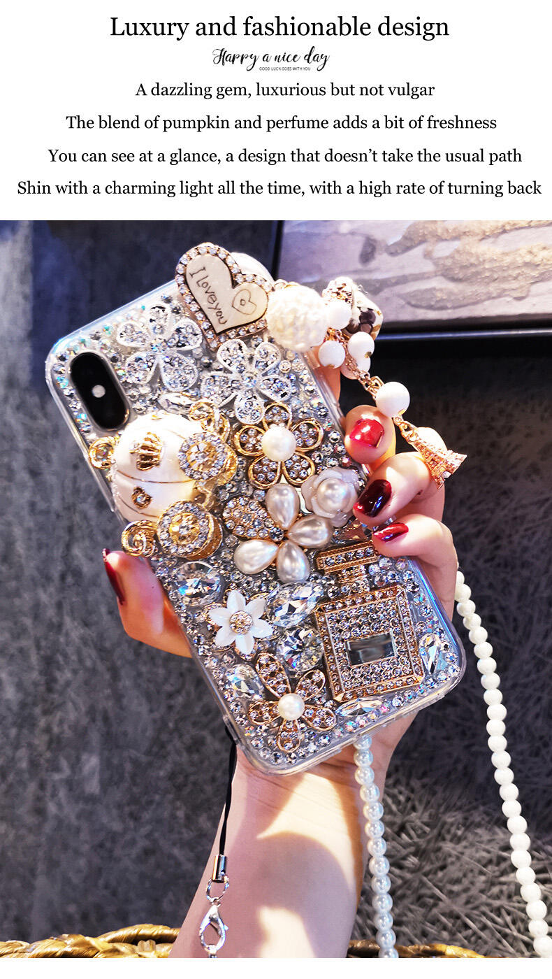 Acrylic Perfume Bottle Full Of Diamonds Bling Glitter Designer Luxury Phone Case For Iphone 13 details