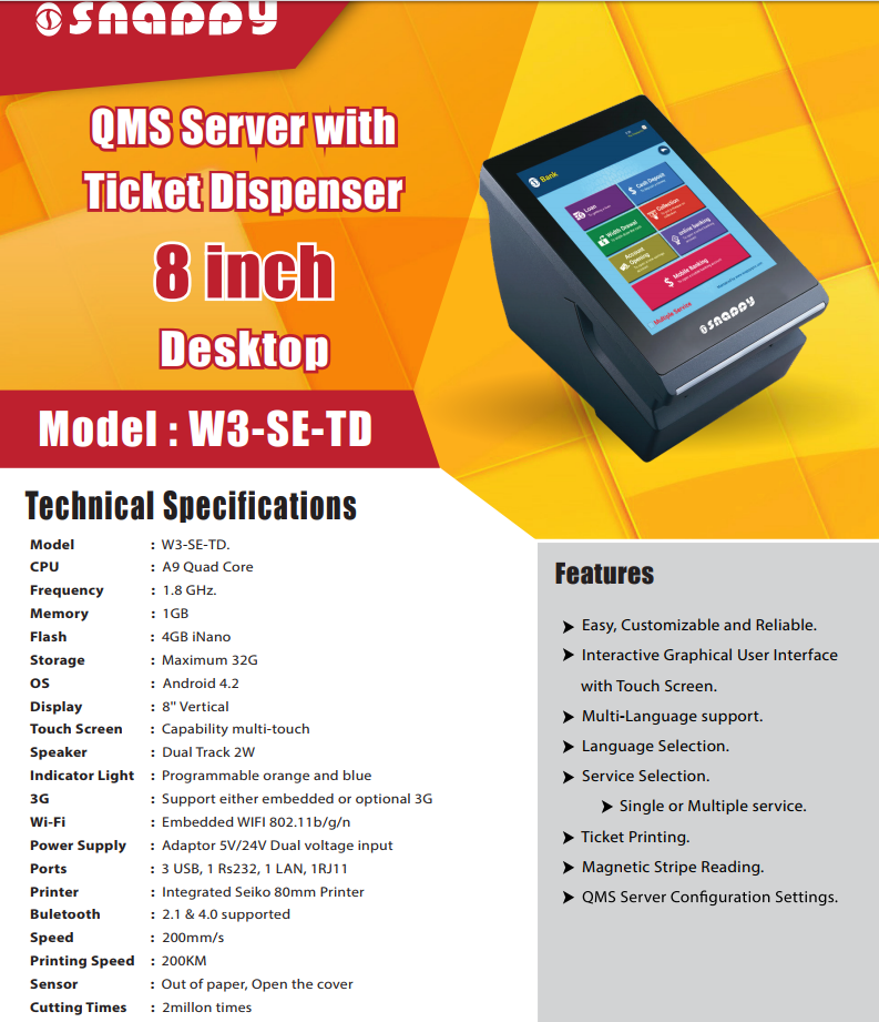 8inch Free Standing Arabic support QMS Ticket Dispenser with SMS for queue management system factory