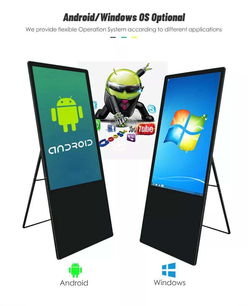 Customized 43 49 55 inch movable LCD advertising touch screen media 4k poster portable digital signage display kiosk details