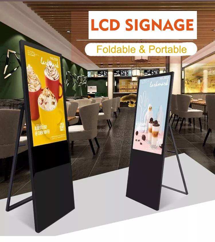 Customized 43 49 55 inch movable LCD advertising touch screen media 4k poster portable digital signage display kiosk manufacture