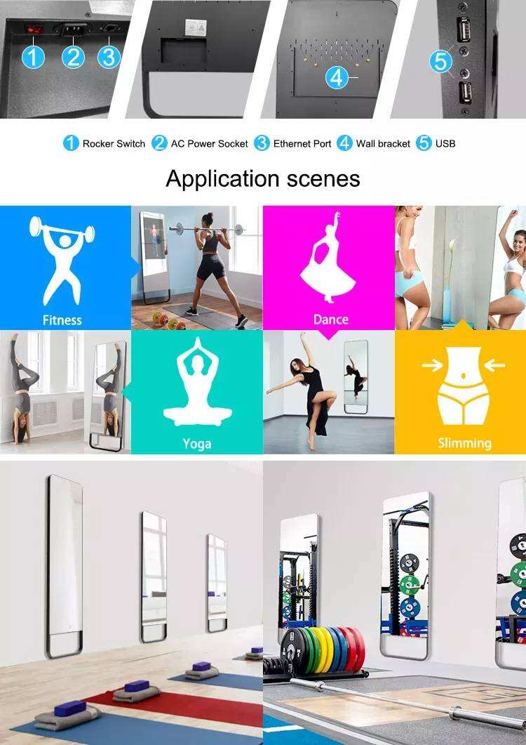 Smart home exercise mirror Android/Window smart fitness mirror AI artificial intelligence smart Gym Yoga dance Exercise mirror supplier