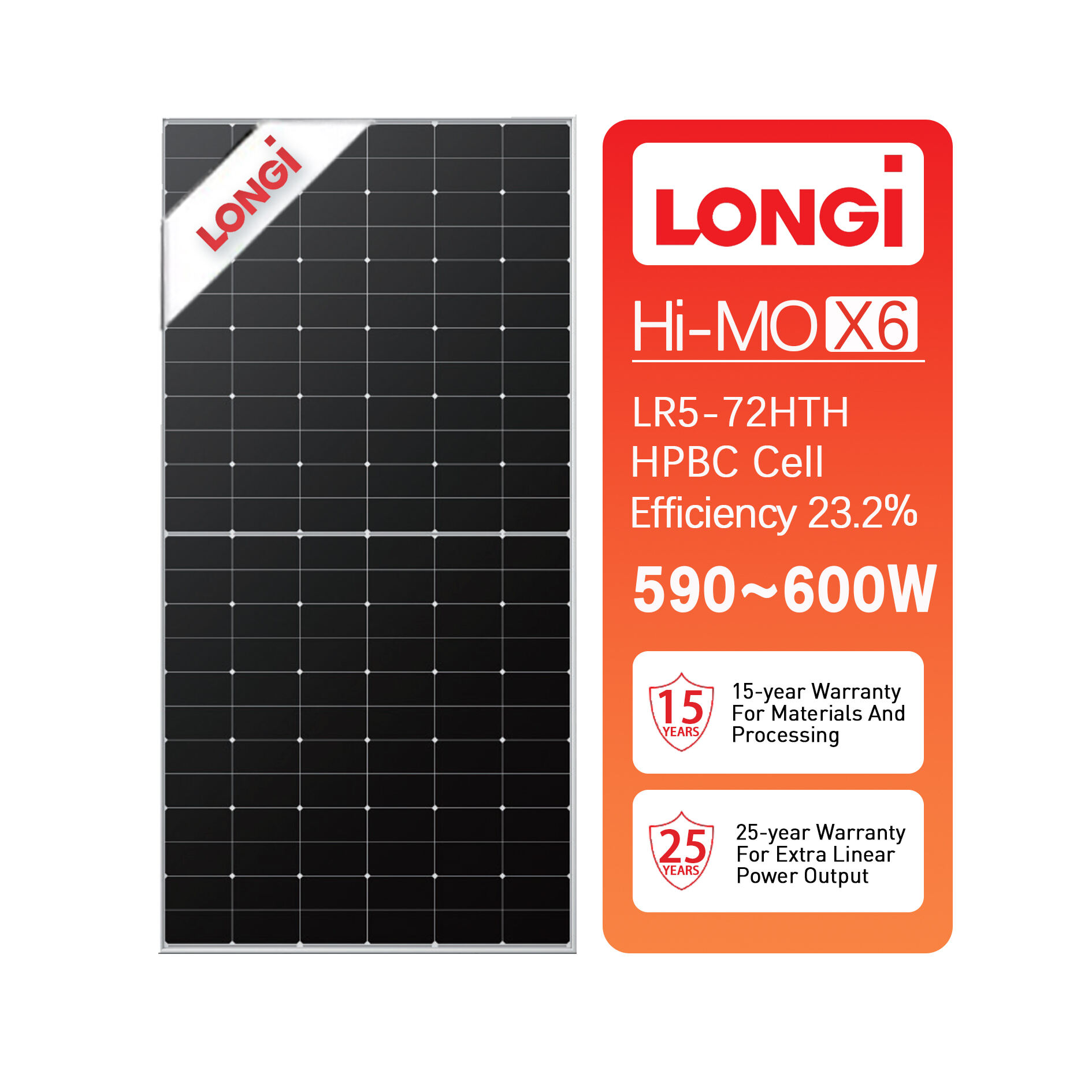 Longi solar panel Himo X6 LR5-72HTH HPBC Mono Facial Module 590M 595M 600M