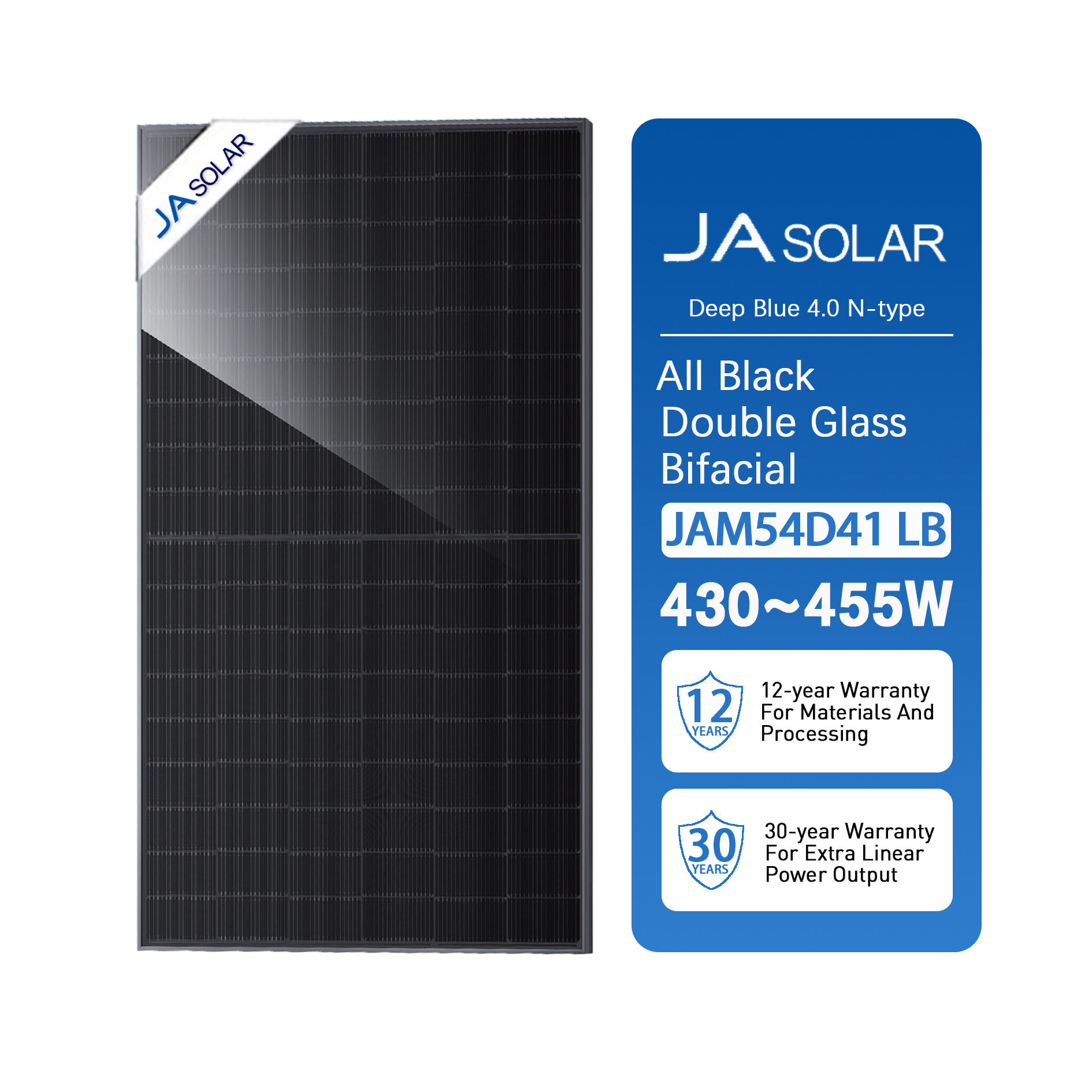 Wholesale JA all black solar power product JAM54D41LB 430w-455w solar panel with high efficiency in stock