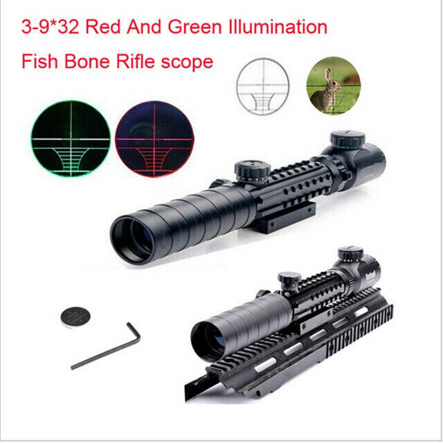 product c3 9x32eg professional long range scope tactical sight red green illumination fishbone hunting scope-2