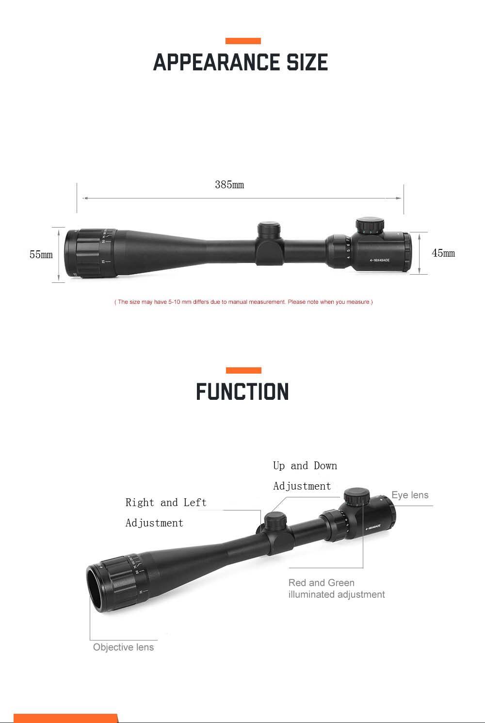 product 4 16x40aoe custom hunting scopes parallax aluminum alloy scopes objective optic scope with good quality for hunting-2