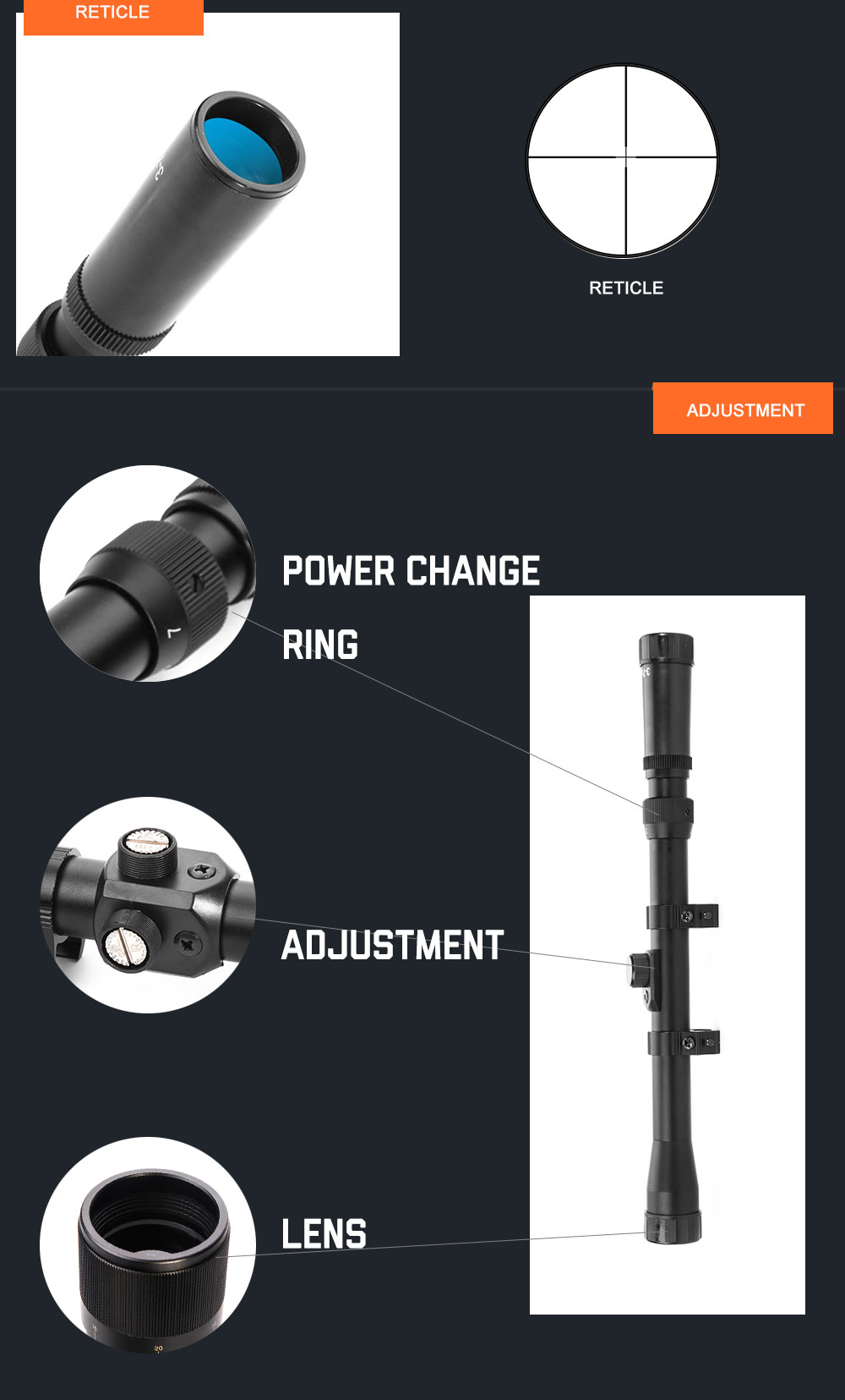 product g luck oem hunting scope 3 7x20 long range scope cross reticle outdoor hunting telescope optical scope fit for 11mm mounts-4
