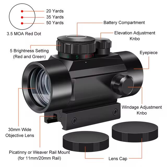 product factory customize reflex sight 1x30 red green dot sight scope with four pattern tactical hunting scopes in stock for outdoor use-3