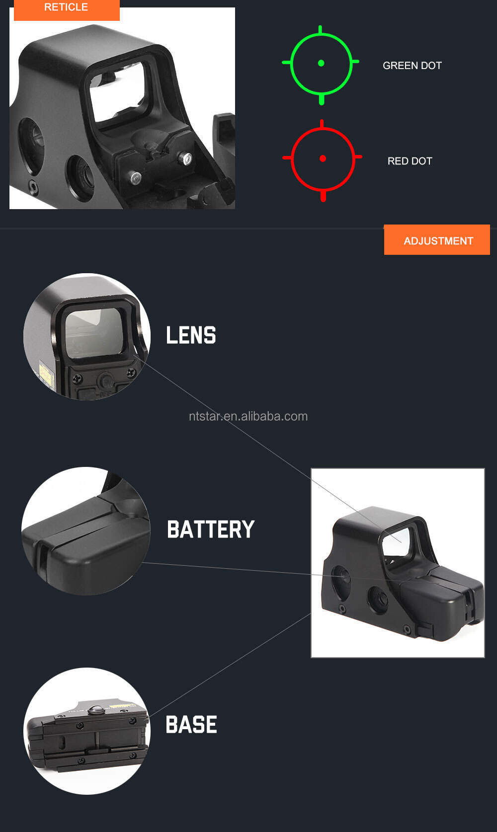 product oem tactical hd551 holographic sight reflex optics scope red dot sight premium scopes  accessories hunting red dot for hunting-7