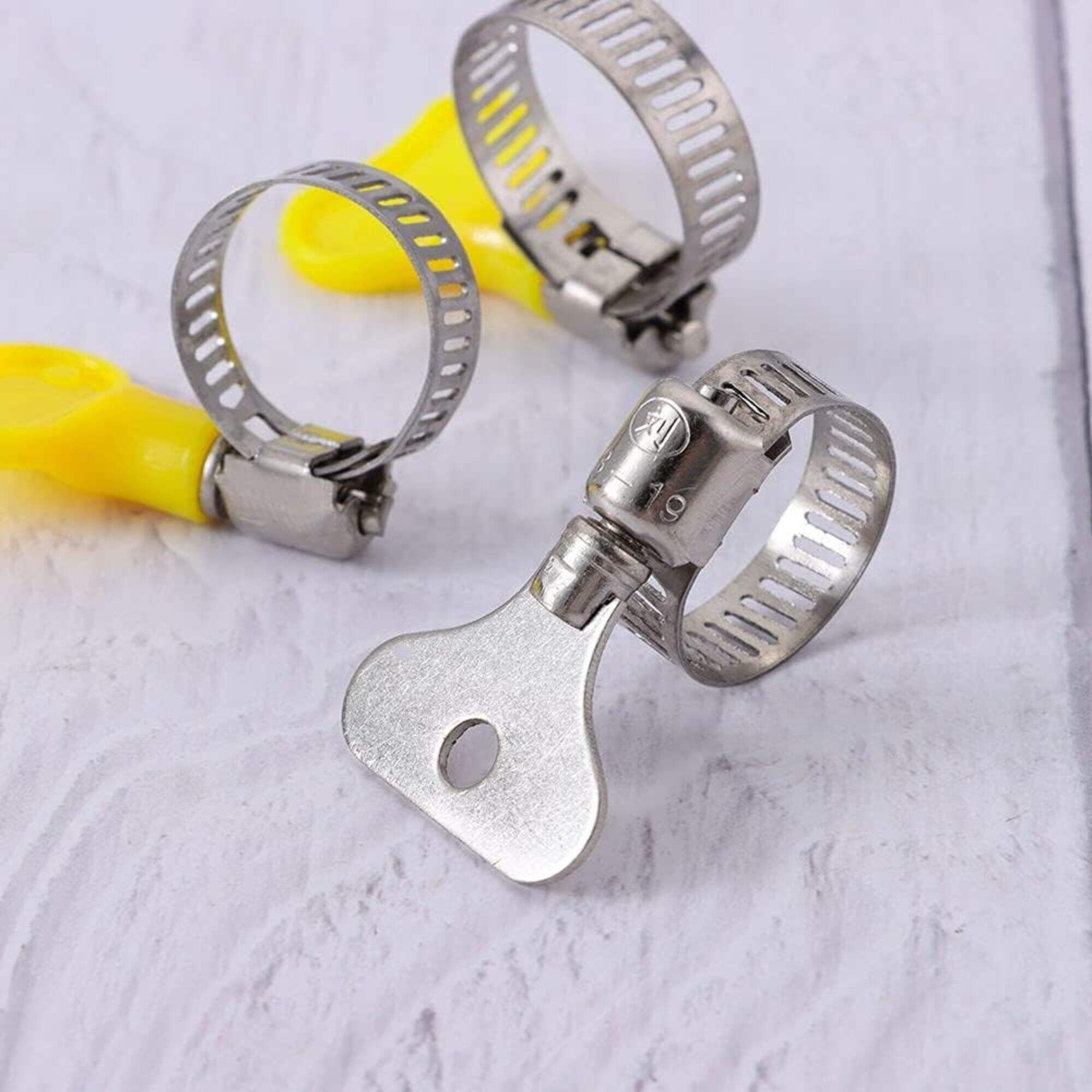 10-38mm Adjustable Yellow Plastic Handle Hand Wriggle Hose Clamps Pipe Clip