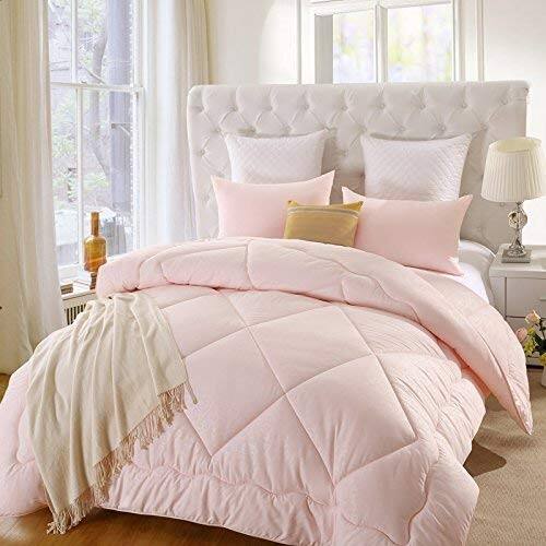 Luxury home collection fiberfill box stitched pink comforter duvet insert details