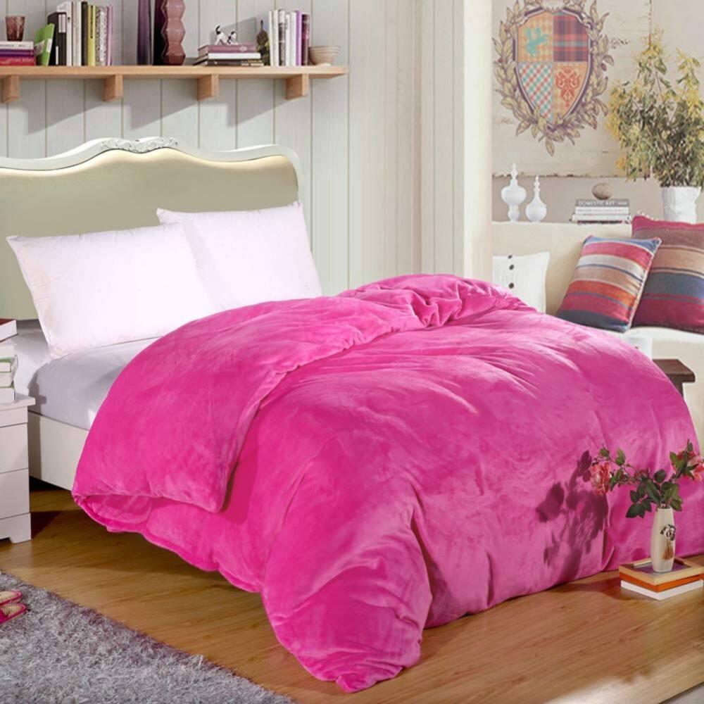 Solid color coral fleece duvet cover plush winter warm cover sets details