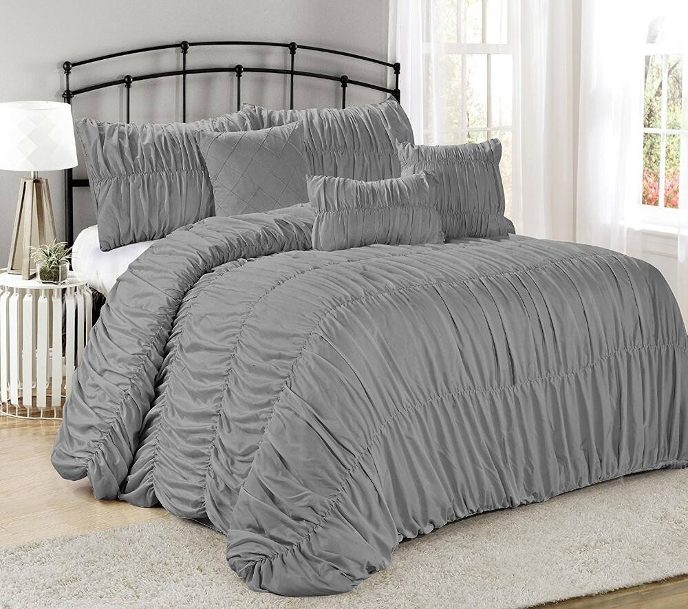 European style 7 pieces comforter set ruched ruffled comforters details