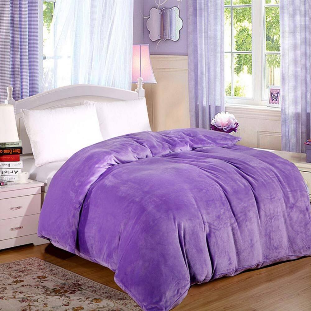 Solid color coral fleece duvet cover plush winter warm cover sets supplier