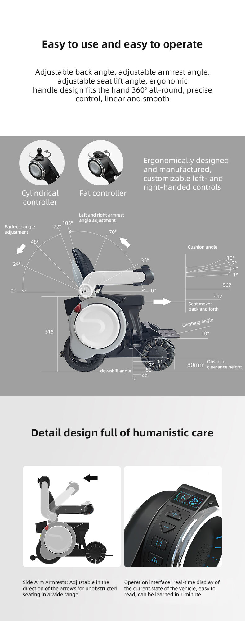 Electronic wheelchair large capacity lithium battery long driving range 10AH-70AH straight handrail smart wheelchair -BZ-IF manufacture