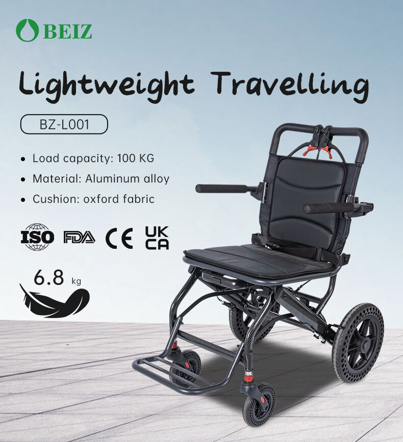 Ultra-Light Slim Portable Folding Travel with handbrake handle trolley for elderly/children moving chair manual wheelchair manufacture