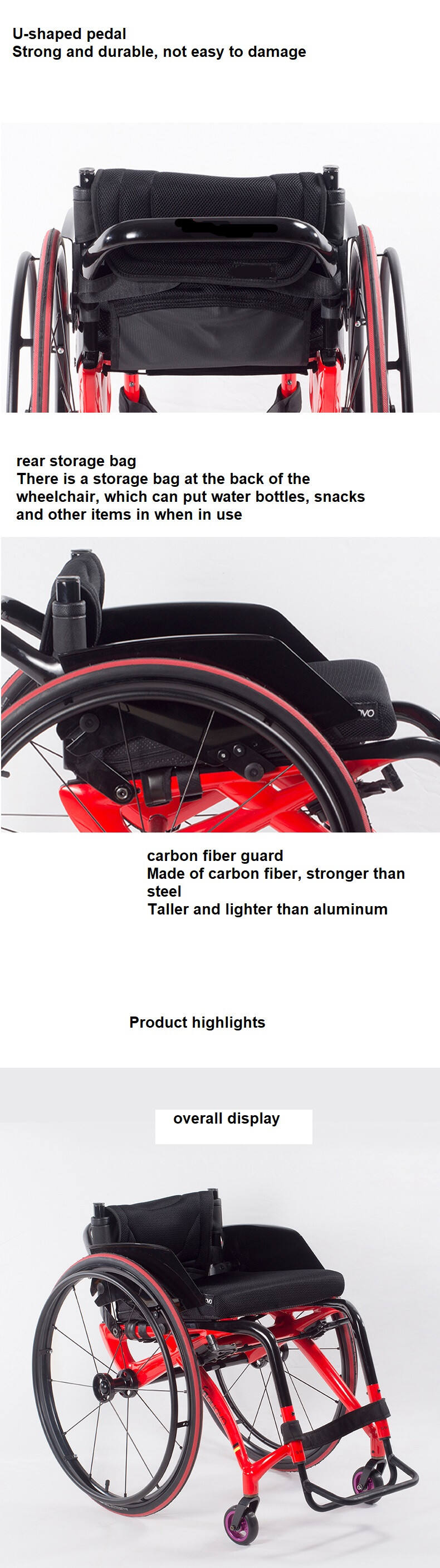 8kg carbon fiber sports wheelchair portable wheelchair for disabled front 9cm universal wheel rear 60cm pneumatic wheel-BZ-5903 details