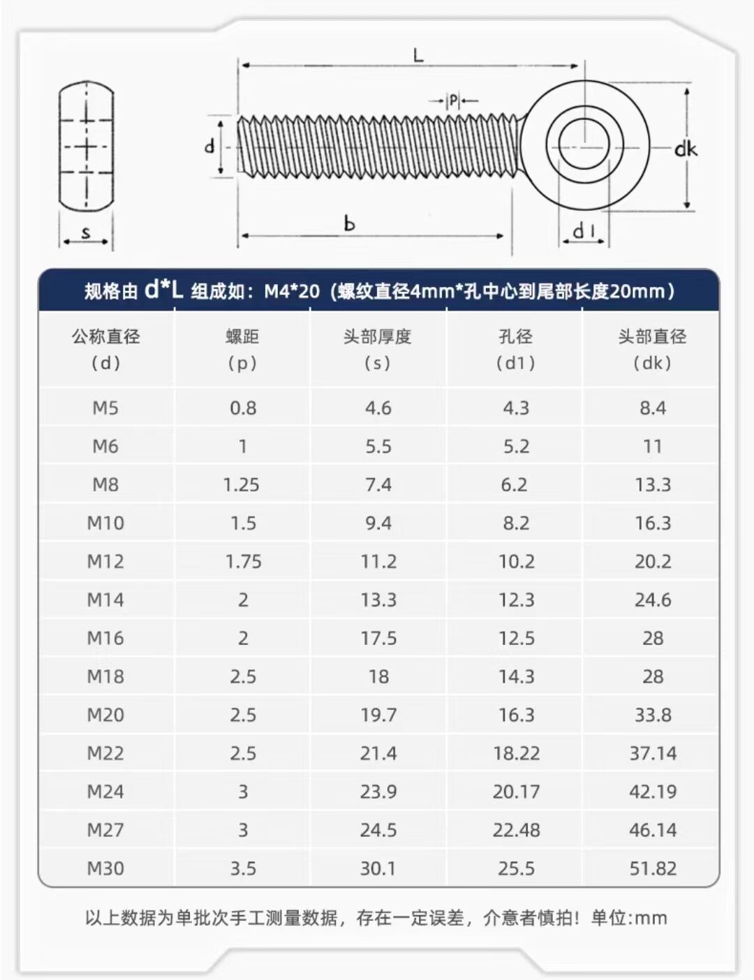 304 Stainless Steel Movable Joint Screw Slipknot Ring Fish Eye Screw with Hole Movable bolt details