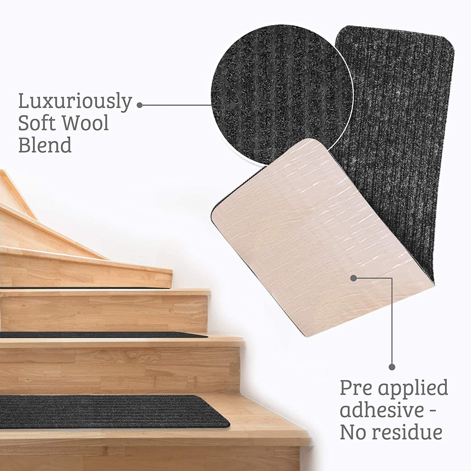 Anti Slip Self Adhesive Stair Mat PVC Backing Soundproof Step Treads Mats details