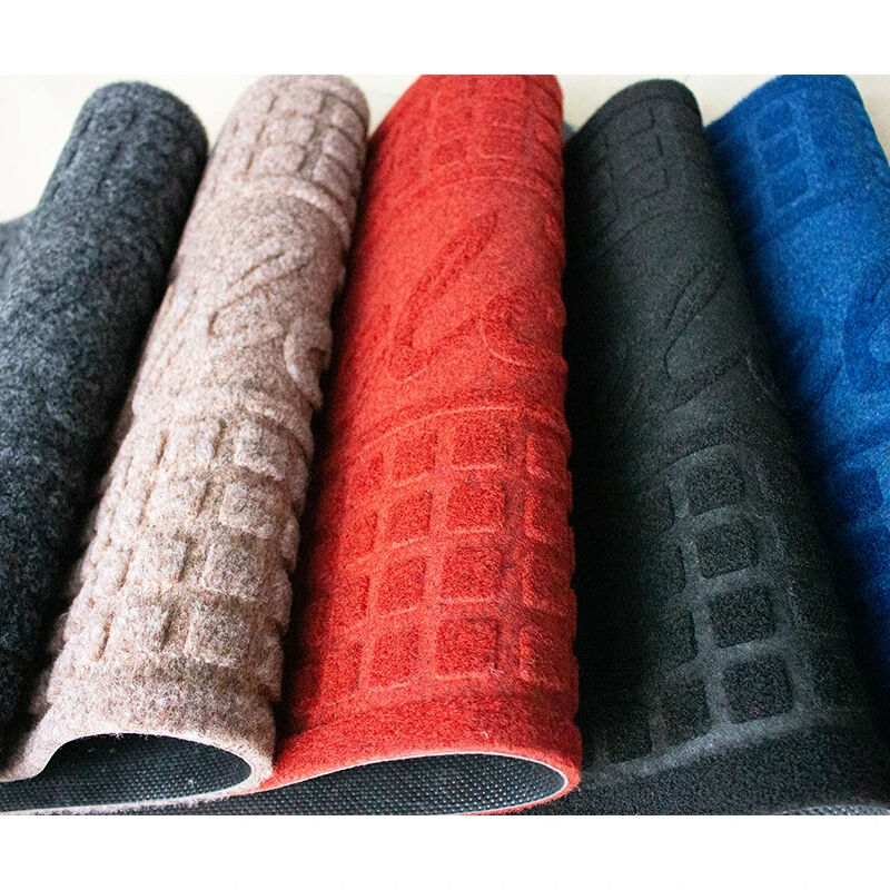 Wholesale cheap anti-slip carpet PVC backing velour embossed polyester door mats factory