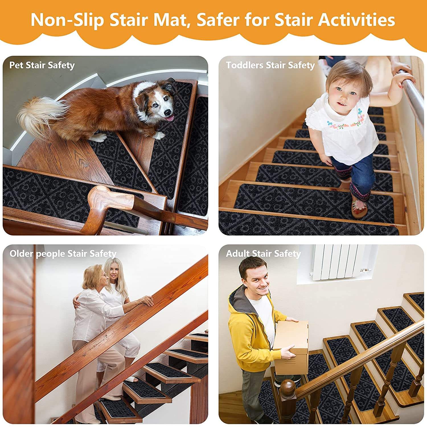 Anti Slip Self Adhesive Stair Mat PVC Backing Soundproof Step Treads Mats manufacture