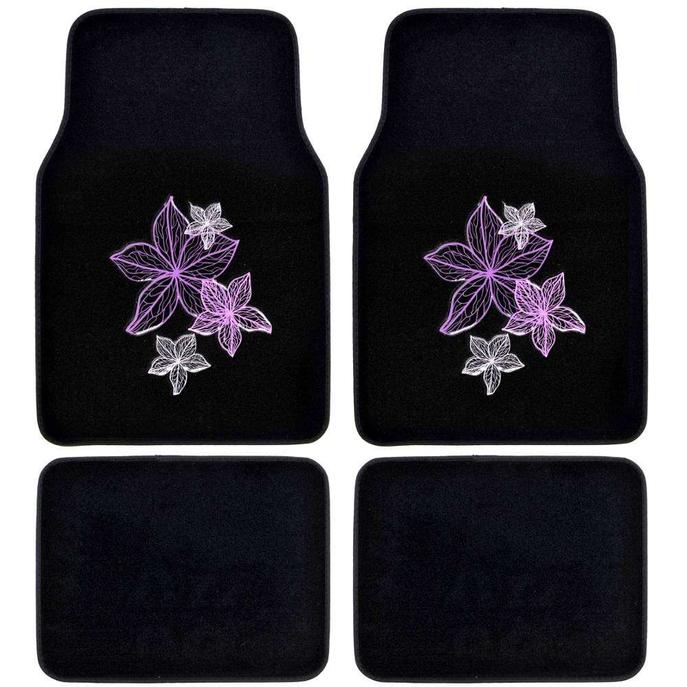 Pink Flower Lines Design Nail PVC Backing Car Mats All Weather Waterproof Car Mats manufacture