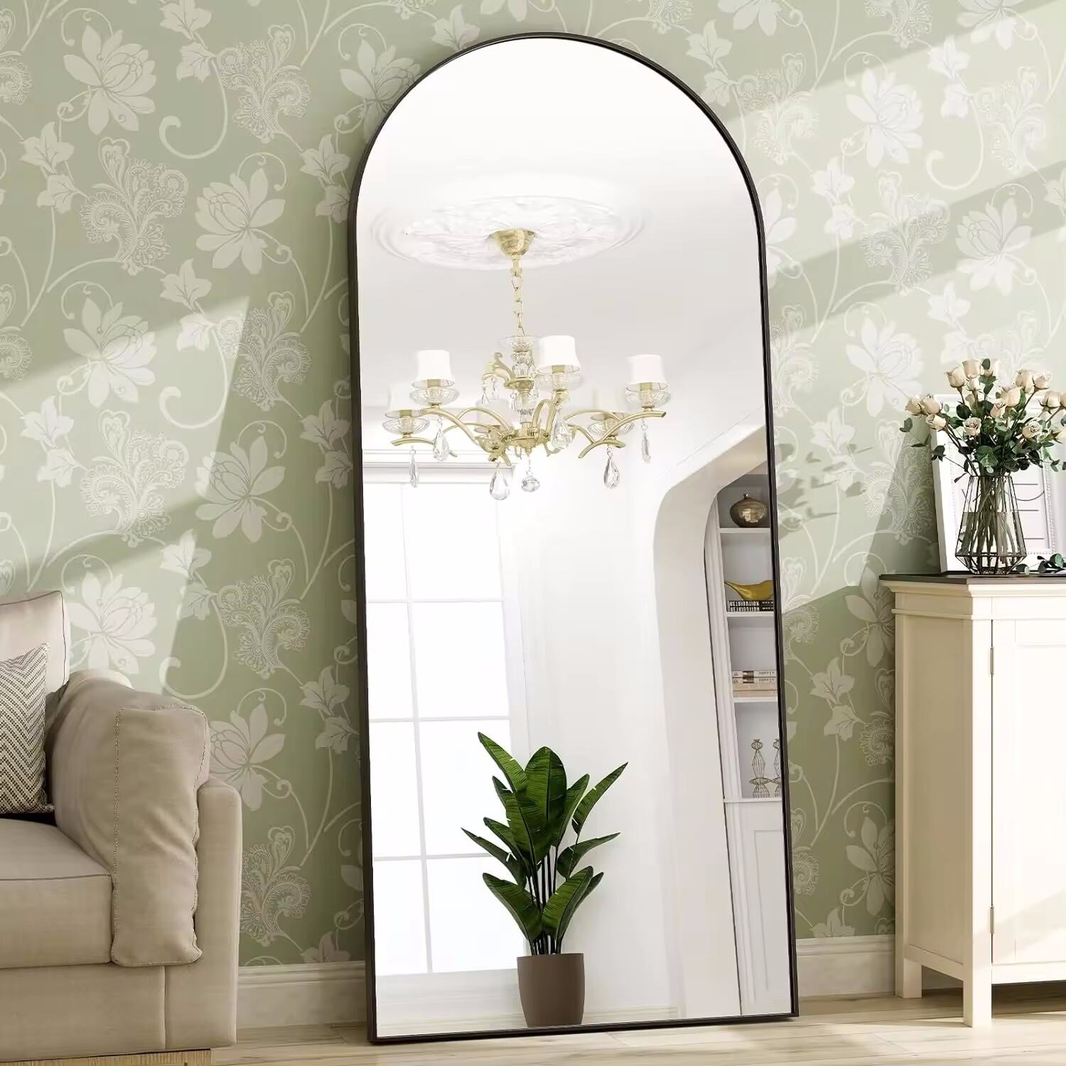 Metal aluminum frame large full length floor mirror standing arch full length mirror